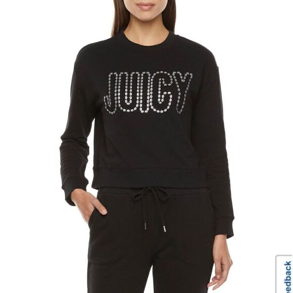 Nwt juicy couture black crown logo cropped queen sweatshirt - Picture 5 of 9